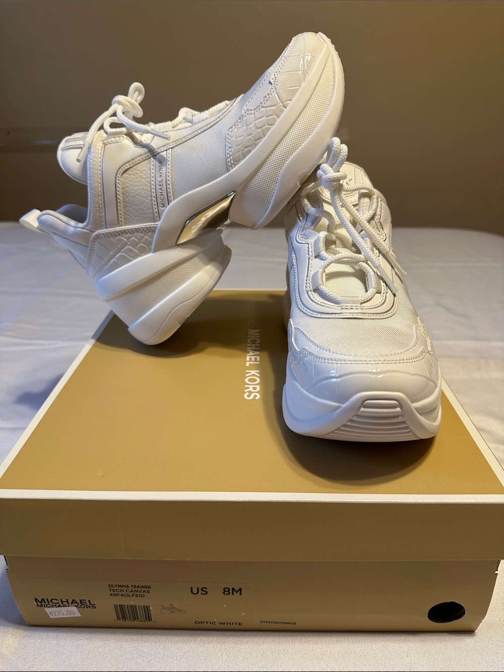 Michael Kors Olimpia Trainer White Women's Platform Lace-Up Sneakers 8M